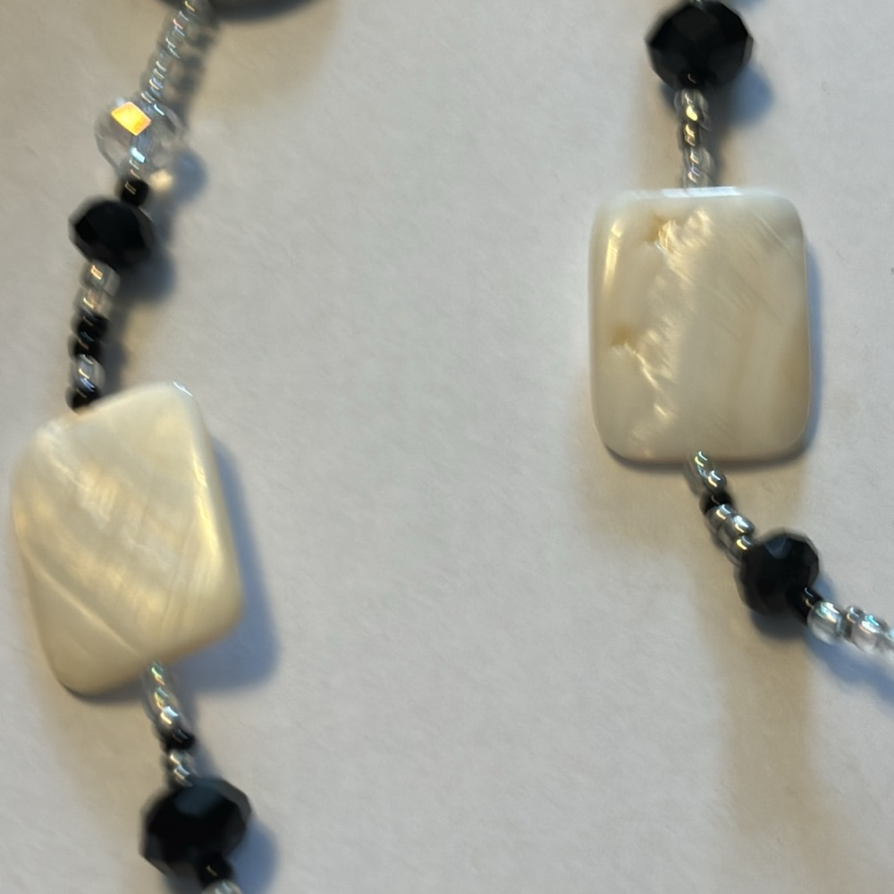 Long mother of pearl crystal glass beaded necklace 39” - Picture 2 of 5